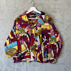 Vintage 90s KAKTUS 2X Abstract Art Picasso Style Print Retro Blazer Shirt Jacket